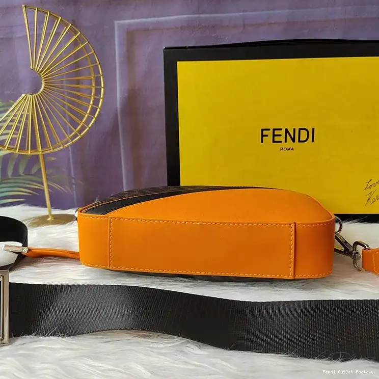 Vintage HOT In Fabric Camera Compact Fendi Brown Case Orange Motif FF 0702